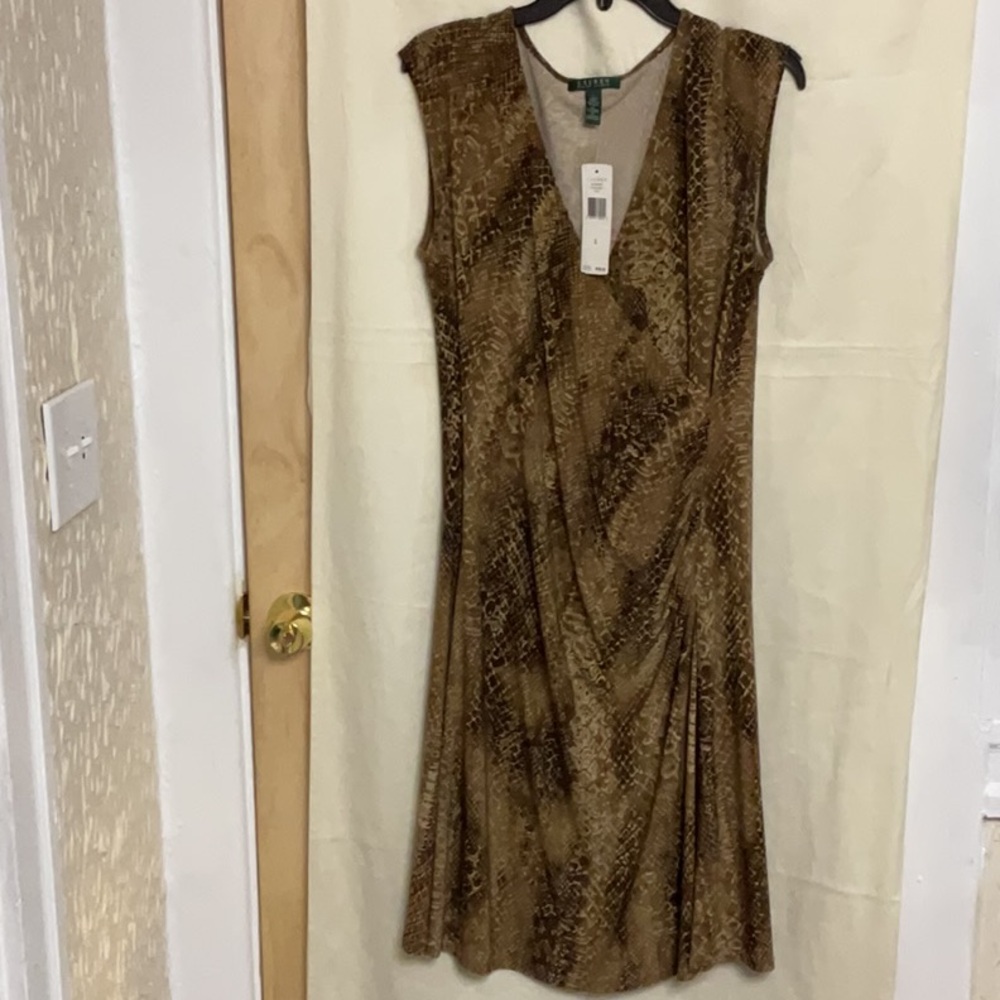 Ralph Lauren Sleeveless Brown Reptile Print Dress L